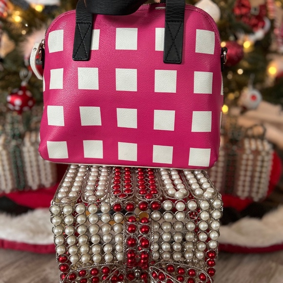 Kate Spade Hot Pink Checkered Crossbody RARE - Picture 2 of 8